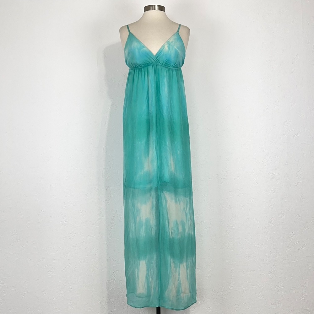 Gypsy 05 Womens Babydoll Mermaidcore Dress Size Large Teal Silk Maxi Vacation